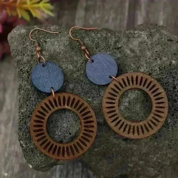 Bohemian Wooden Earrings - Picture 3 of 5